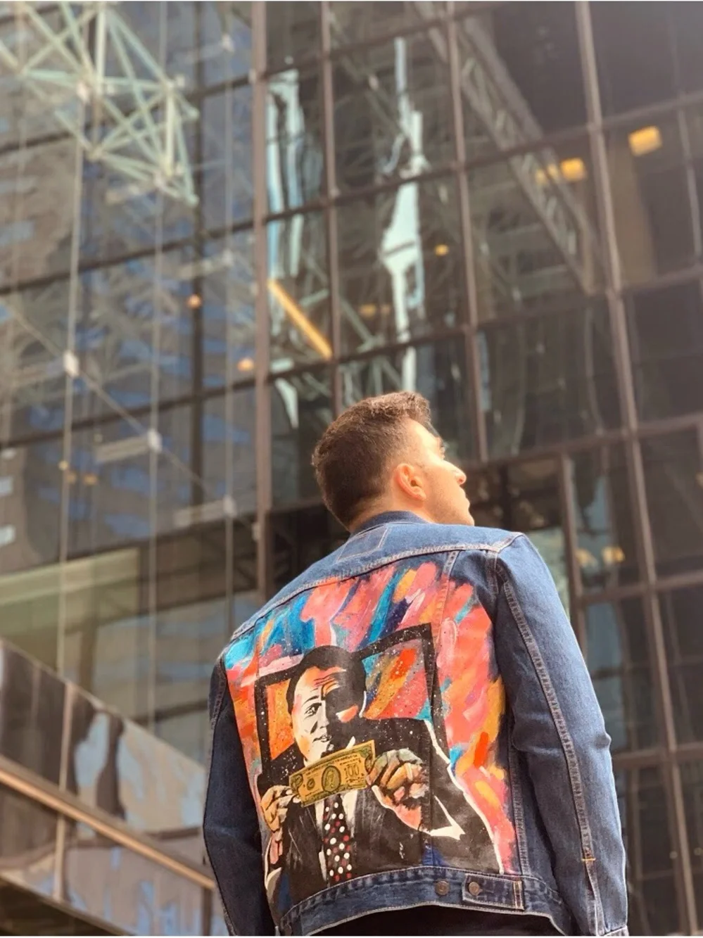 Hand Painted Denim Jacket inspired by The Wolf of Wall Street movie - Picture 2 of 4